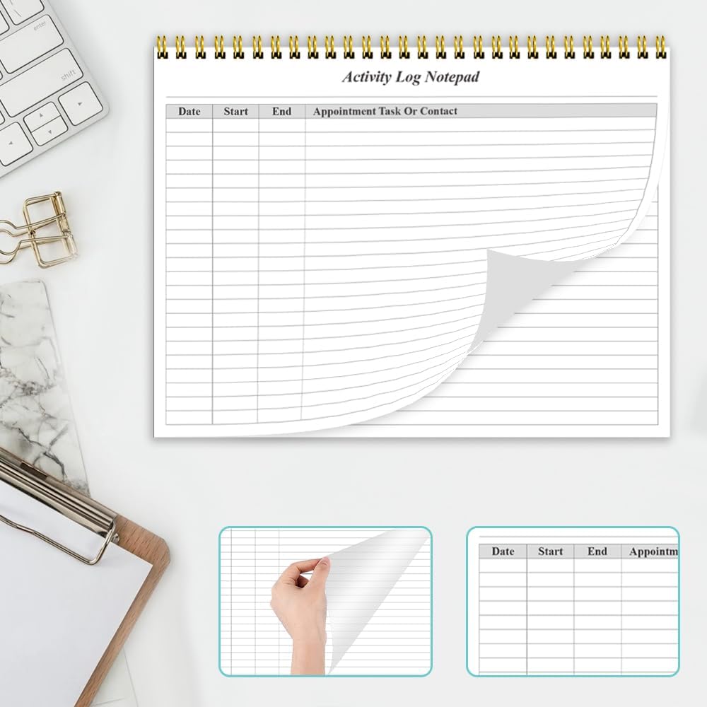 Getvow Activity Log Notepad - Spiral Activity Log Book for Business Work, Undated Weekly To Do List Notepad, Organized Time Spending, Appointment or Contact, 52 Sheets, 100gsm Paper, 8.5" x 11"