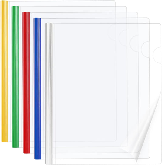 Binditek 40 Pack Clear Report Covers with Sliding Bars, 70 Sheet Capacity, 9mm Sliding Bar File Folder, Letter Size, 5.5 Mil Thick, 5 Assorted Colors, for Students and Coworkers