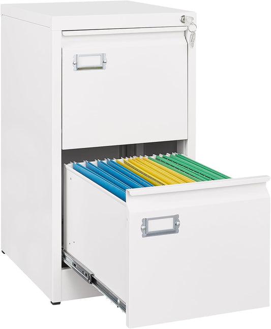 SISESOL 2 Drawer File Cabinet with Lock and Tag,Narrow Two Drawer Filing Cabinet,White Vertical Metal File Cabinets,Small Filing Cabinets for Home Office Fit Letter/A4/Legal Size File,Easy Assembly