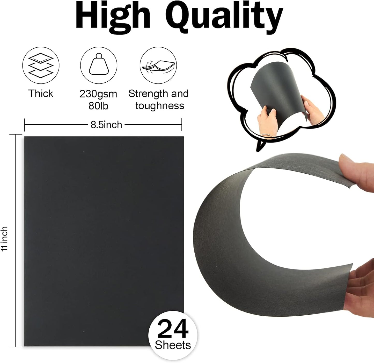 24 Sheets Black Cardstock 8.5 x 11 Black Paper, Goefun 80lb Card Stock Printer Paper for Halloween, Invitations, Scrapbooking, Crafts, DIY Cards