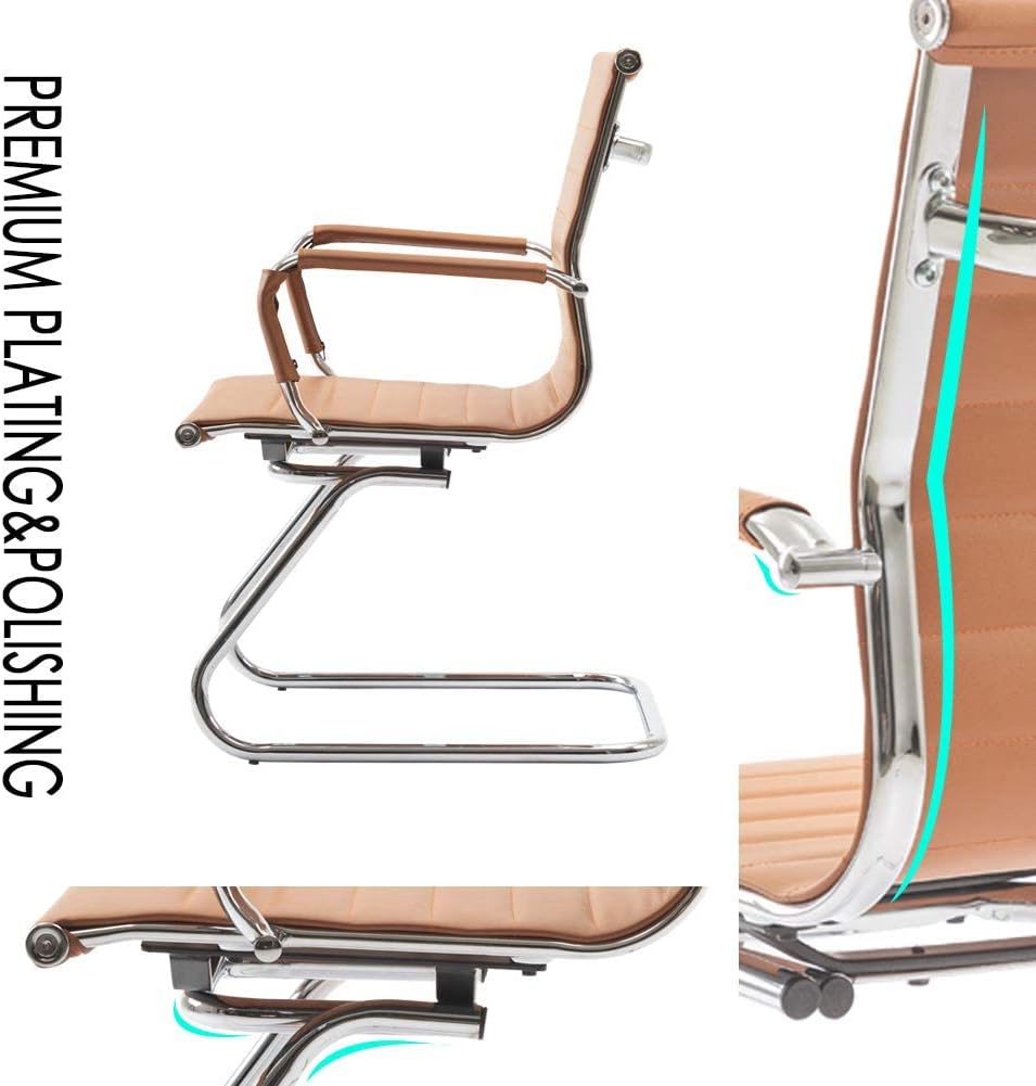Office Desk Chair No Wheels Set of 6 PU Leather Computer Chairs Mid Back Guest Chairs for School Reception Conference Waiting Room, Terracotta