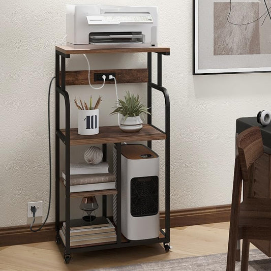 VEDECASA Large Printer Stand Cart with Charging Station USB Port 21.2"x15.7"x42.3" Tall 3-Tier Adjustable Shelf Storage Home Office Rolling Stand with Wheels