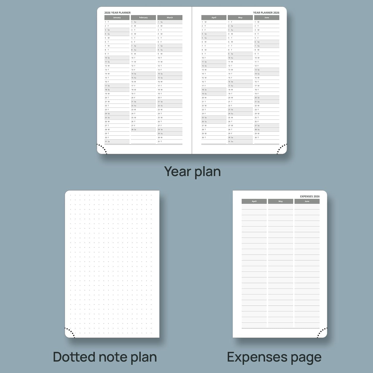 POPRUN 2026 Planner (Pocket Size 4''x 6.25'' Hardcover) - Small Calendar for Purse with Hourly Schedule & Vertical Weekly Layout, Monthly Calendars, 100 GSM - Pacific Green