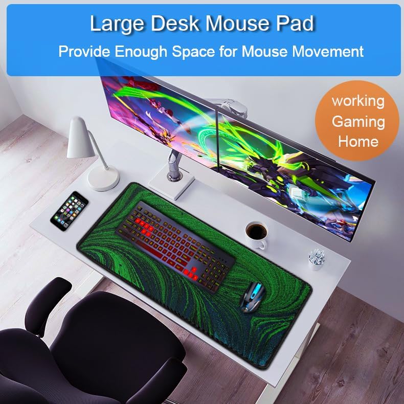 Large Mouse Pad, 31.5x15.7 inch Large Extended Computer Keyboard Mouse Mat, Water Resist Non-Slip Mousepad Rubber Base Long XXL Desk Mouse Pad for Work & Gaming, Office & Home, Dark Green
