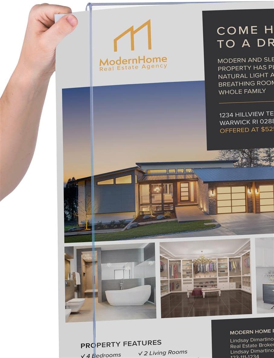 Displays2go Poster Holder with Business Card Attachment, Laminated MDF & Acrylic Construction – Black, Clear Finish (BC10SCLPSB)