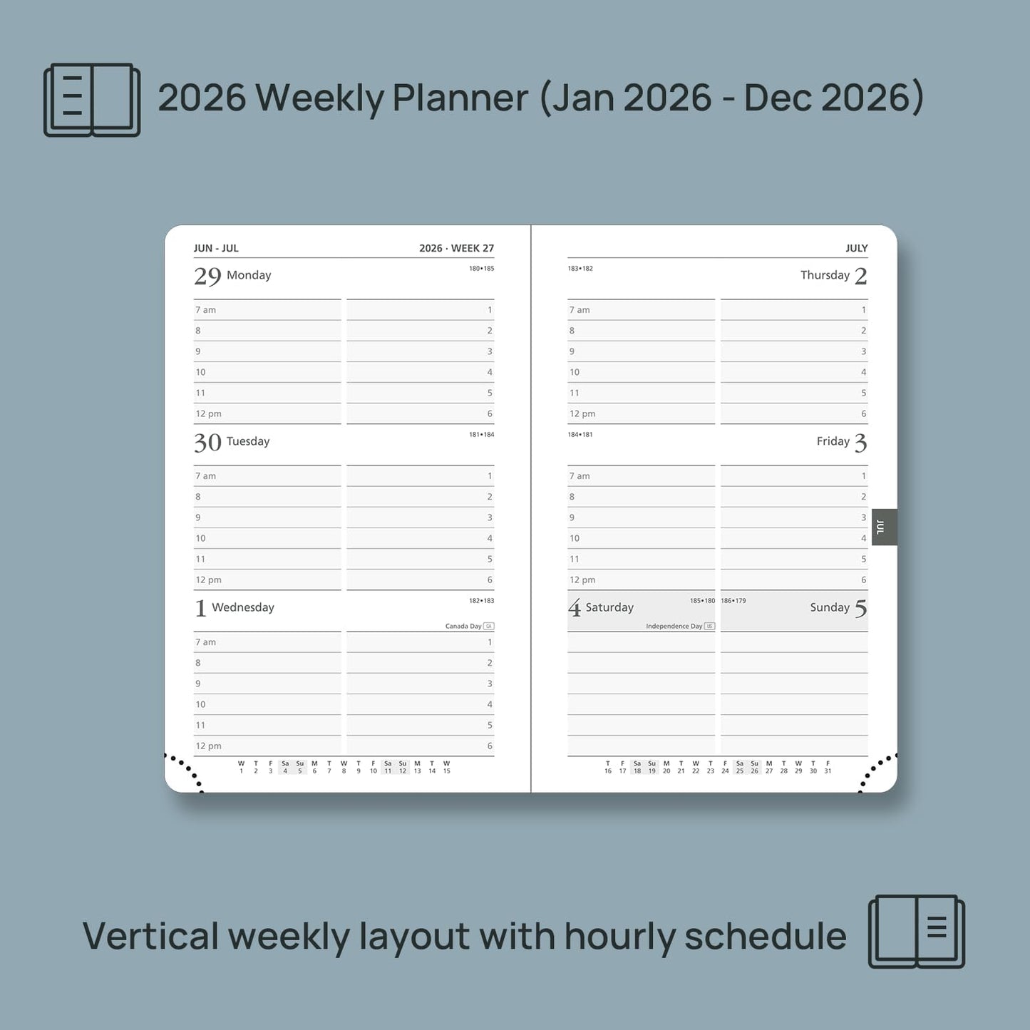 POPRUN 2026 Planner (Pocket Size 4''x 6.25'' Hardcover) - Small Calendar for Purse with Hourly Schedule & Vertical Weekly Layout, Monthly Calendars, 100 GSM - Black