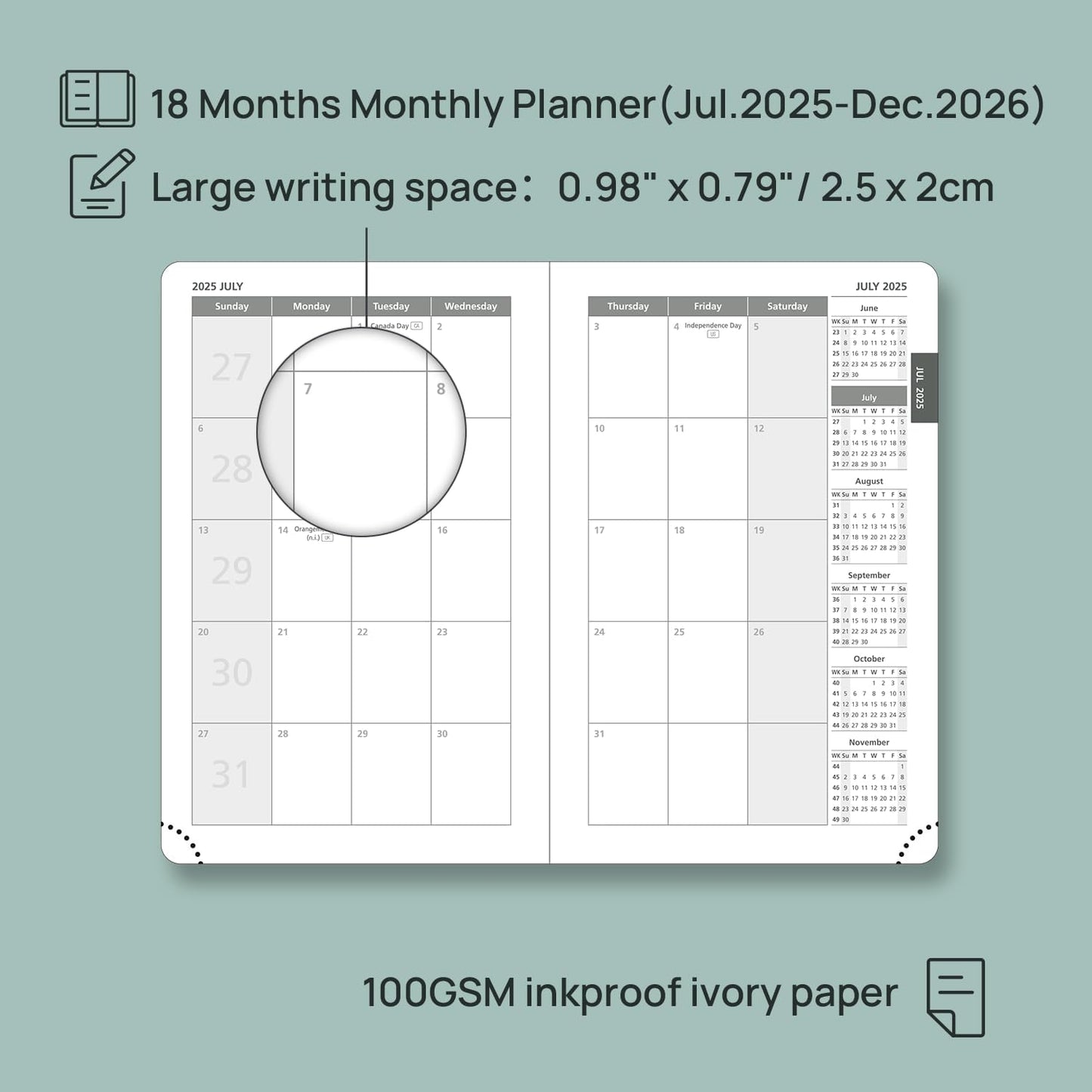 POPRUN Pocket Monthly Planner 2025-2026 (Pocket- 4''x 6.25''Soft Leather Cover) - 18 Month Calendar Book for Purse (Jul.2025-Dec.2026), 100 GSM Thick Paper - Pink