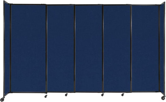 Versare Straightwall Sliding Portable Wall Partition | Freestanding Office Dividers | Locking Wheels | Temporary Room Separator | 11'3'' Wide x 6'10'' Tall Navy Blue Fabric Panels