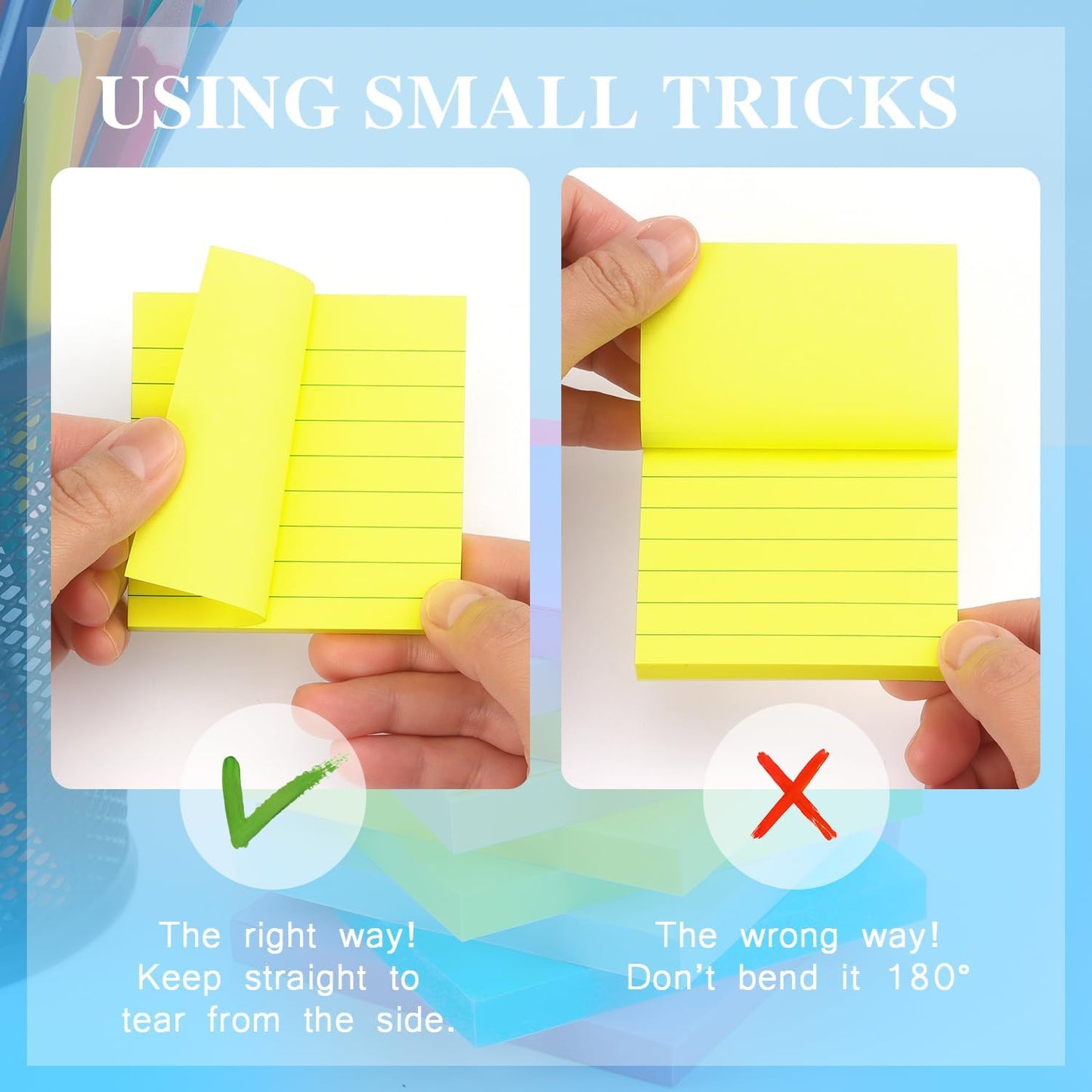 Early Buy Lined Sticky Notes 3x3 Inch, 14 Pads/Pack with Lines Notepads, 7 Bright Colors Self-Stick Pads, 80 Sheets/Pad, Total 1120 Sheets