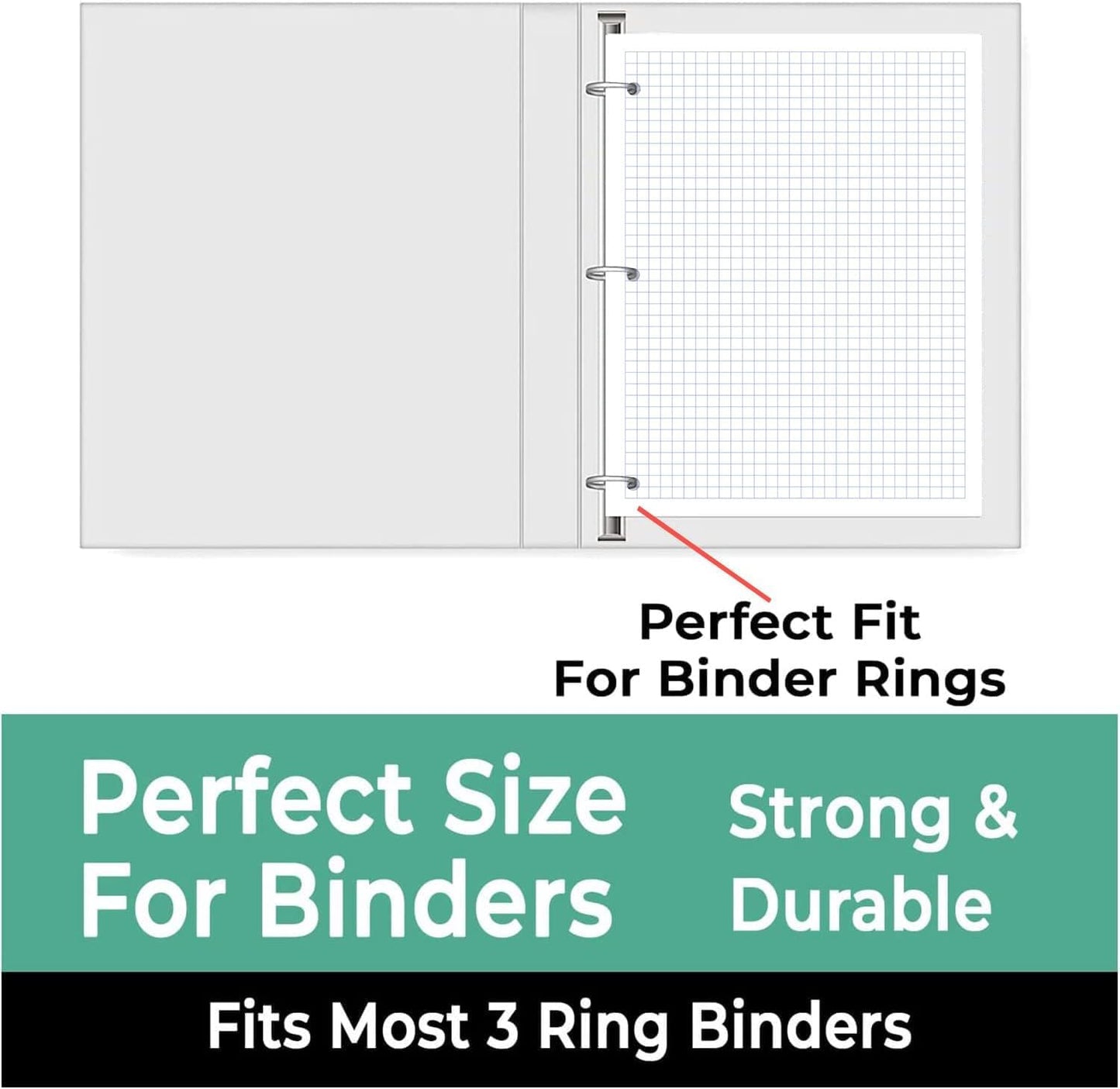 6 Pack Graph Paper, 900 Sheets, 4x4 Loose Leaf Paper, 8" x 10.5", 3 Hole Punched for Binders, Grid Paper, 54 GSM Thick Graphing Paper, Quad Ruled Paper, Notebook Paper for School & College