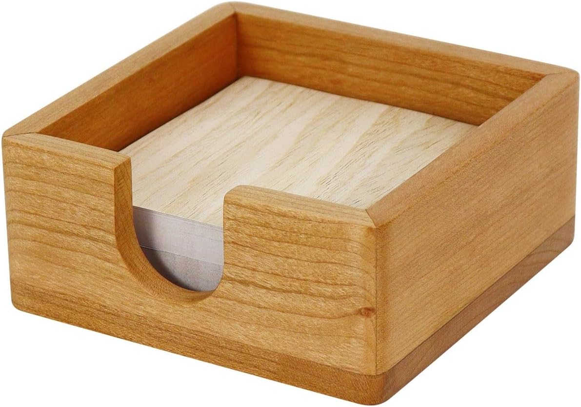 MultiBey Cherry Wood Sticky Note Holder, Self -Sticky Note Pad Holder, Thicked Wooden Post it Note Dispenser Memo Pad Holder, Desktop Accessories Organizer for Office School Home