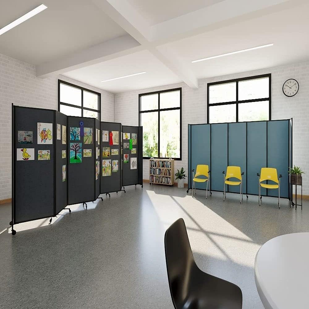 Versare Straightwall Sliding Portable Wall Partition | Freestanding Office Dividers | Locking Wheels | Temporary Room Separator | 11'3'' Wide x 6'10'' Tall Navy Blue Fabric Panels