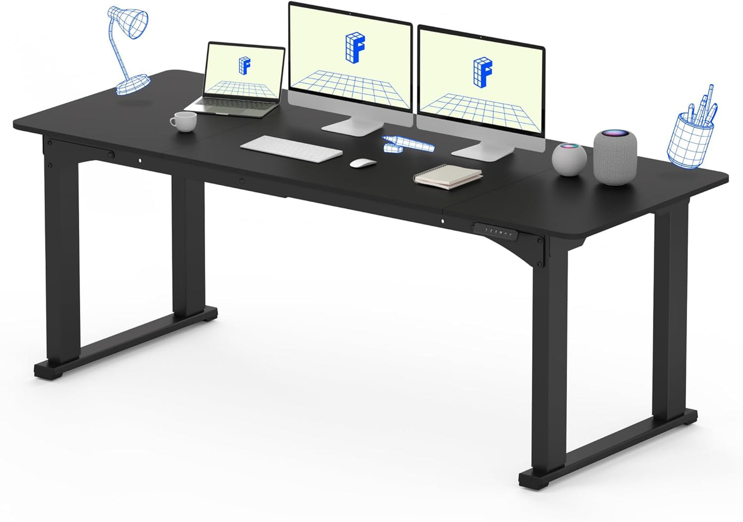 FLEXISPOT4 Legs Standing Desk 78 x 32 Inch Electric Adjustable Height Desk with Splice Board Home Office Sit Stand Up Desk, Black Top + Black Frame