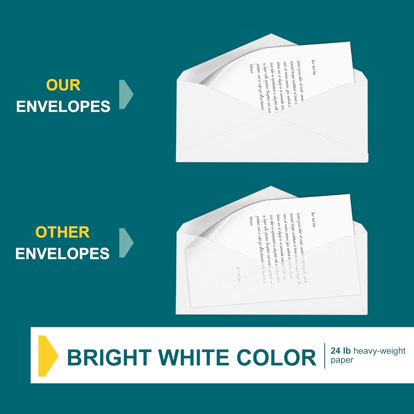#10 Business Envelopes, 500 Count, Mailing Envelopes, 4 1/8 x 9 1/2 Inch Size, Gummed Flap Envelopes Letter Size, 24 LB Paper - Bright White Color