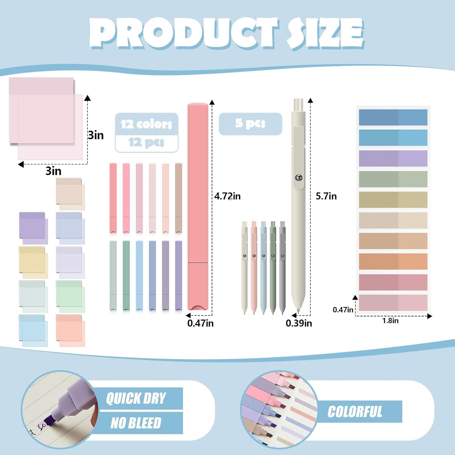 Jutom 39 Pcs Aesthetic Book Annotation Kit Highlighter with Pencil Case Bag Gel Pen Transparent Sticky Note Taking Bible Study College School Supplies(Mint Green,Cute Style)