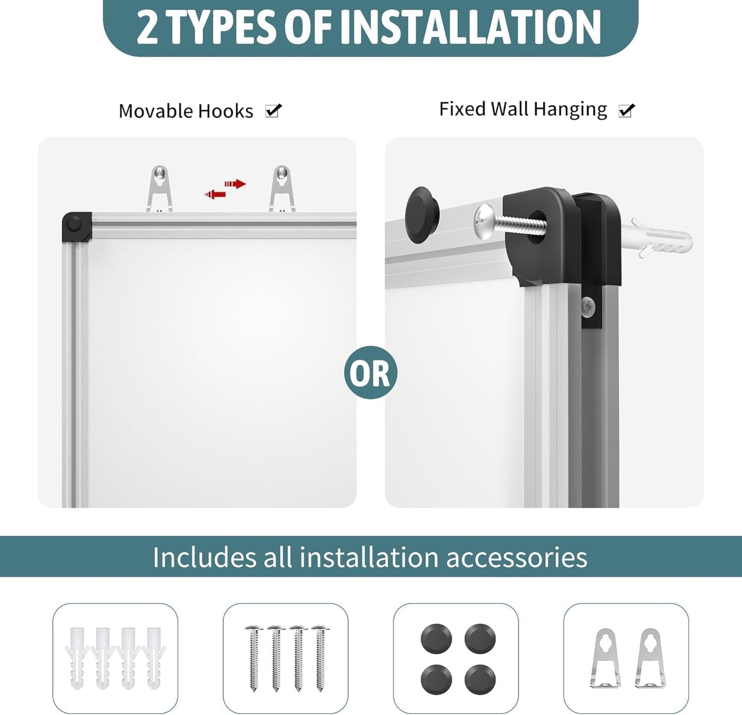 Magnetic Dry Erase Whiteboard - 46 x 33 Inch White Board - 4 x 3 Large Wall-Mounted Board with Silver Aluminum Frame, 1 Magnetic Eraser, 2 Pens, Detachable Marker Tray, 6 Magnets