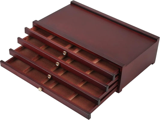 MEEDEN 4-drawer Wood Artist Supply Storage Box, Portable Beechwood Multifunctional Pencil Brush Organizer Wood Box with Drawer&Compartments for Pastels, Pencils, Pens, Makeup Brushes(Mahogany Color)