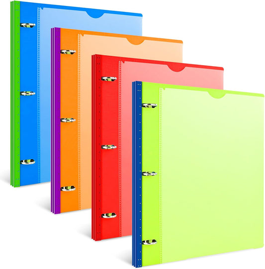 INFUN Telescoping 3 Ring Binder - 4PCS, Flexible Round Binder with Customizable Front Cover and Clear Catalog Pocket, Holds 8.5x11 inch Paper- Green, Red, Orange, Blue