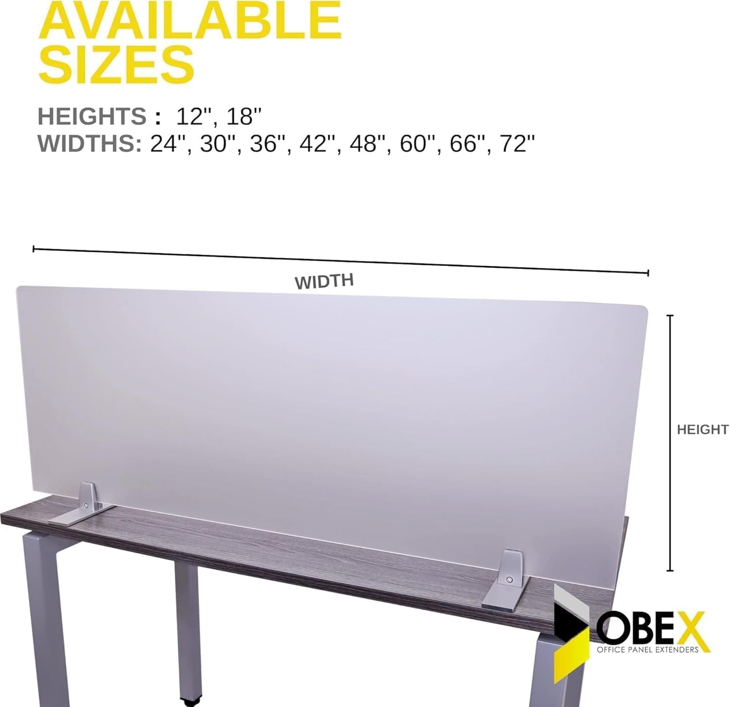 OBEX Acrylic Free Standing Screen, Divider for Desk Privacy Home & Office Partitions for Table Top Workstation, Portable Cubicle Panel for Work, 24" x 72", Frosted