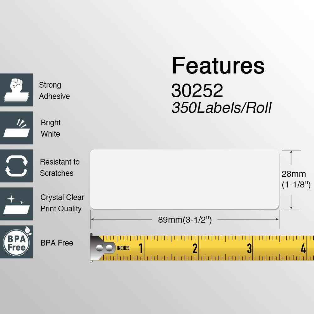 BETCKEY - Compatible DYMO 30252 (1-1/8" x 3-1/2") Address & Barcode Replacement Labels - Compatible with Rollo, DYMO Labelwriter 450, 4XL & Zebra Desktop Printers[6 Rolls/2100 Labels, Yellow]