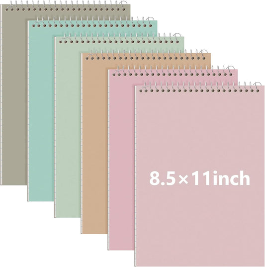 6 Pack 8.5 x 11'' Top Bound Office Steno Book Wide Ruled Double Sided Spiral Notebooks Reliable White Paper 70 Sheets/Pad Pastel Colors Covers for Writing School Notes(Bohemian Color)