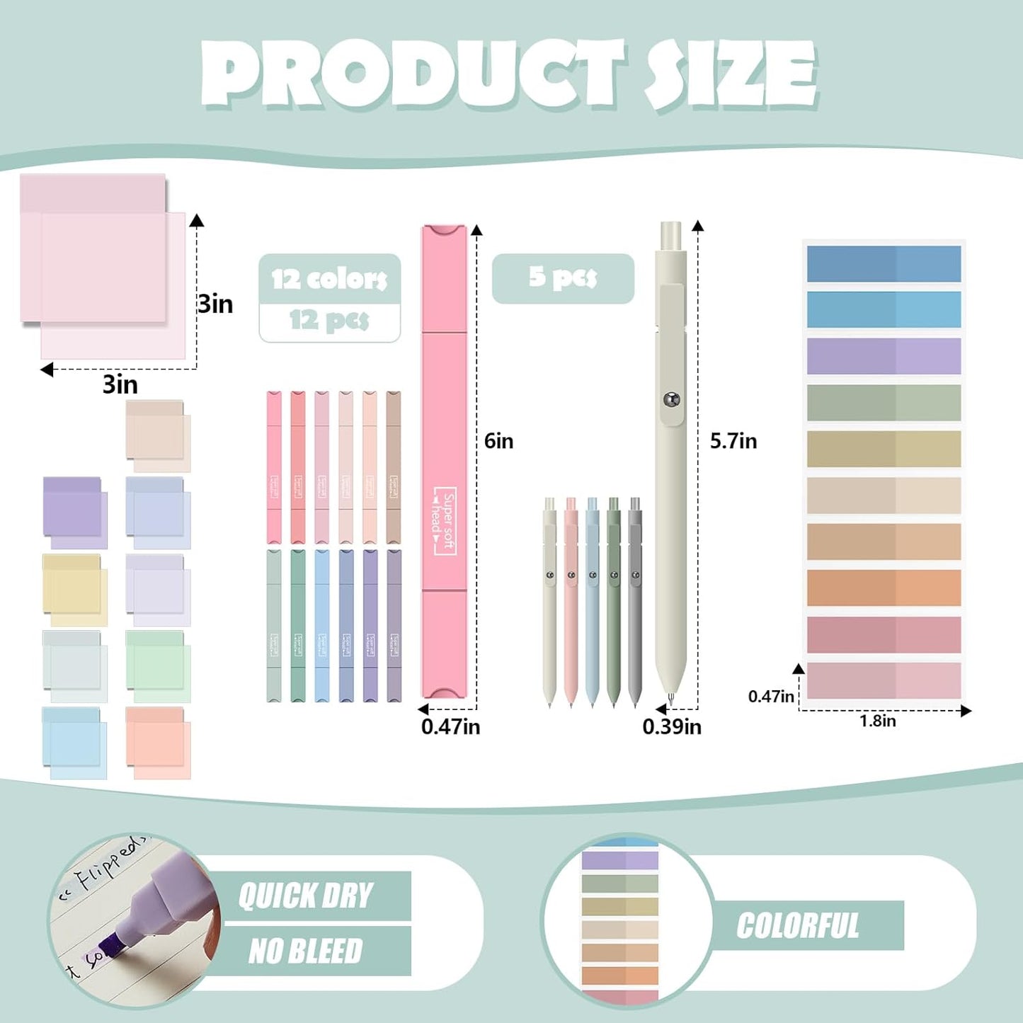 Jutom 38 Pcs Book Annotation Kit Aesthetic Highlighters Gel Pens Set Sticky Notes Tabs Markers Dual Ended Highlighter Quick Dry Ink Pens for Office Annotating Books(Classic Color,Square)