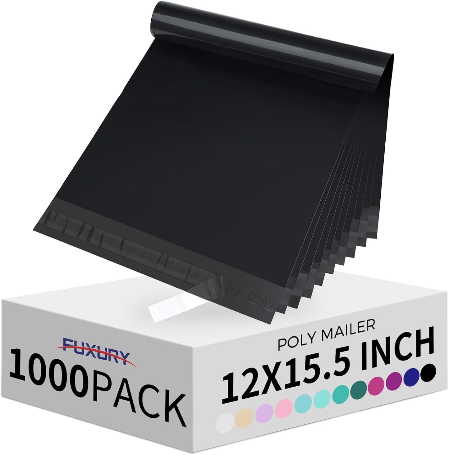 Fuxury Poly Mailers 12x15.5 Inch 1000 Pack, Bulk Shipping Bags for Clothing, Strong Adhesive Shipping Envelopes for Small Business Suppliers,Waterproof Mailers Poly Bags Mailing Envelopes Black