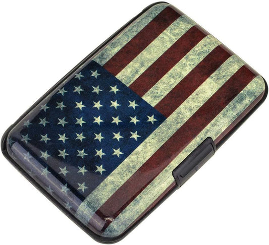 ELFISH Mini RFID Aluminum Wallet Credit Cards Holder Business Card Case Metal ID Case for Men Women (Flag)