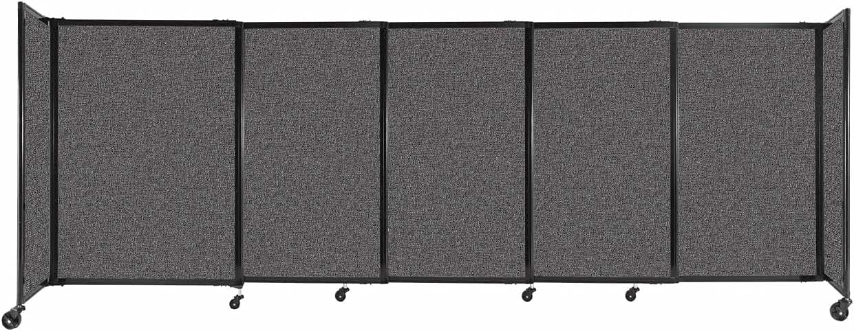 Versare Straightwall Sliding Portable Wall Partition | Freestanding Office Dividers | Locking Wheels | Temporary Room Separator | 11'3'' Wide x 4' Tall Charcoal Gray Fabric Panels