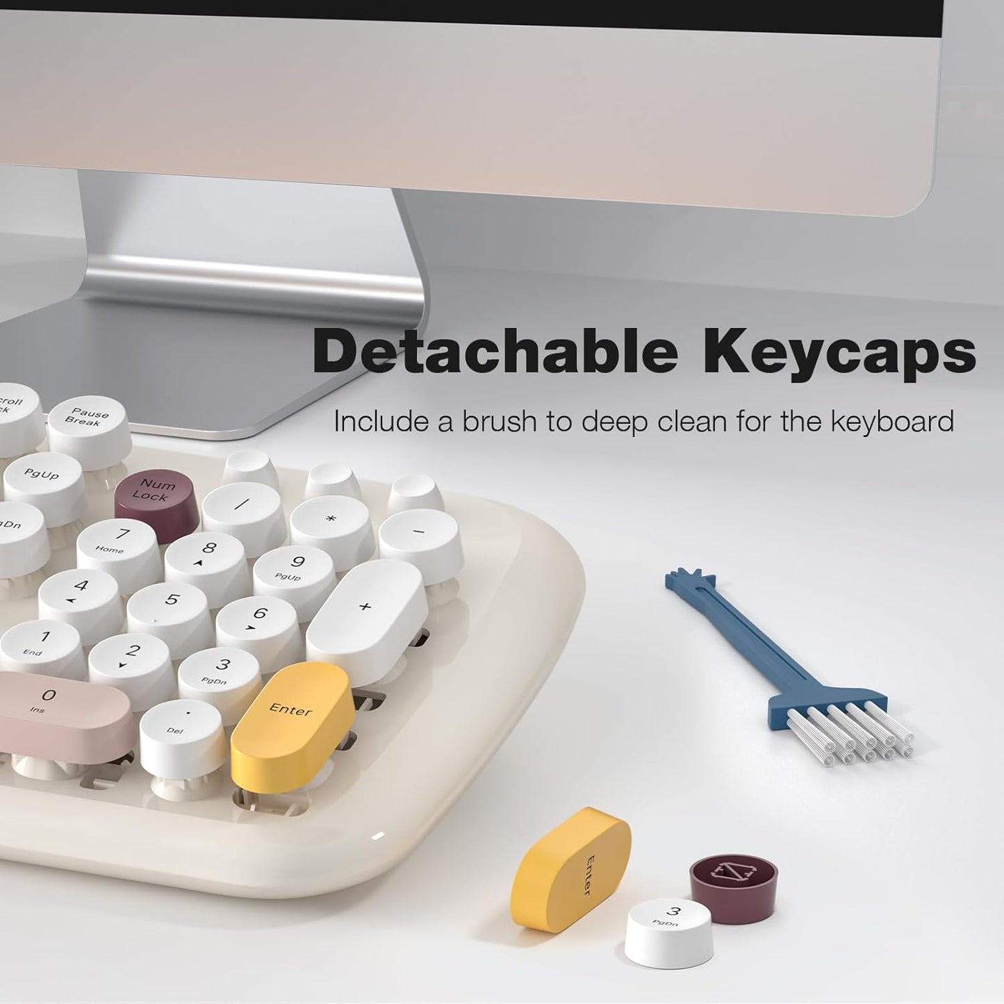 MOFII Wireless Keyboard and Mouse Combo, 2.4G Full-Size Retro Typewriter Computer Keyboard and 3 Level Adjustable Wireless Mouse for Windows, Mac OS Desktop/Laptop/PC