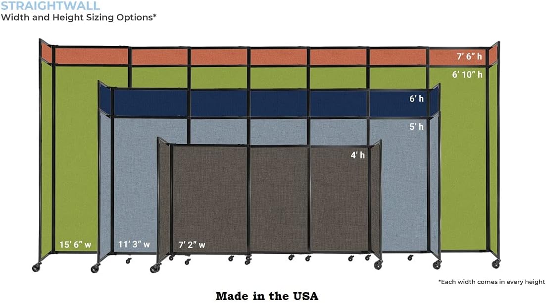 Versare Straightwall Sliding Portable Wall Partition | Freestanding Office Dividers | Locking Wheels | Temporary Room Separator | 7'2" Wide x 6'10" Tall Blue Spruce Fabric Panels