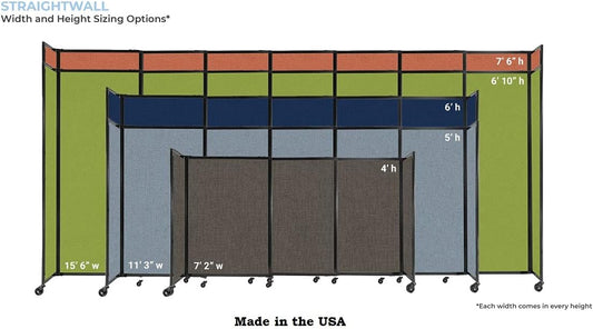 Versare Straightwall Sliding Portable Wall Partition | Freestanding Office Dividers | Locking Wheels | Temporary Room Separator | 7'2'' Wide x 6'10'' Tall Cloud Gray Fabric Panels
