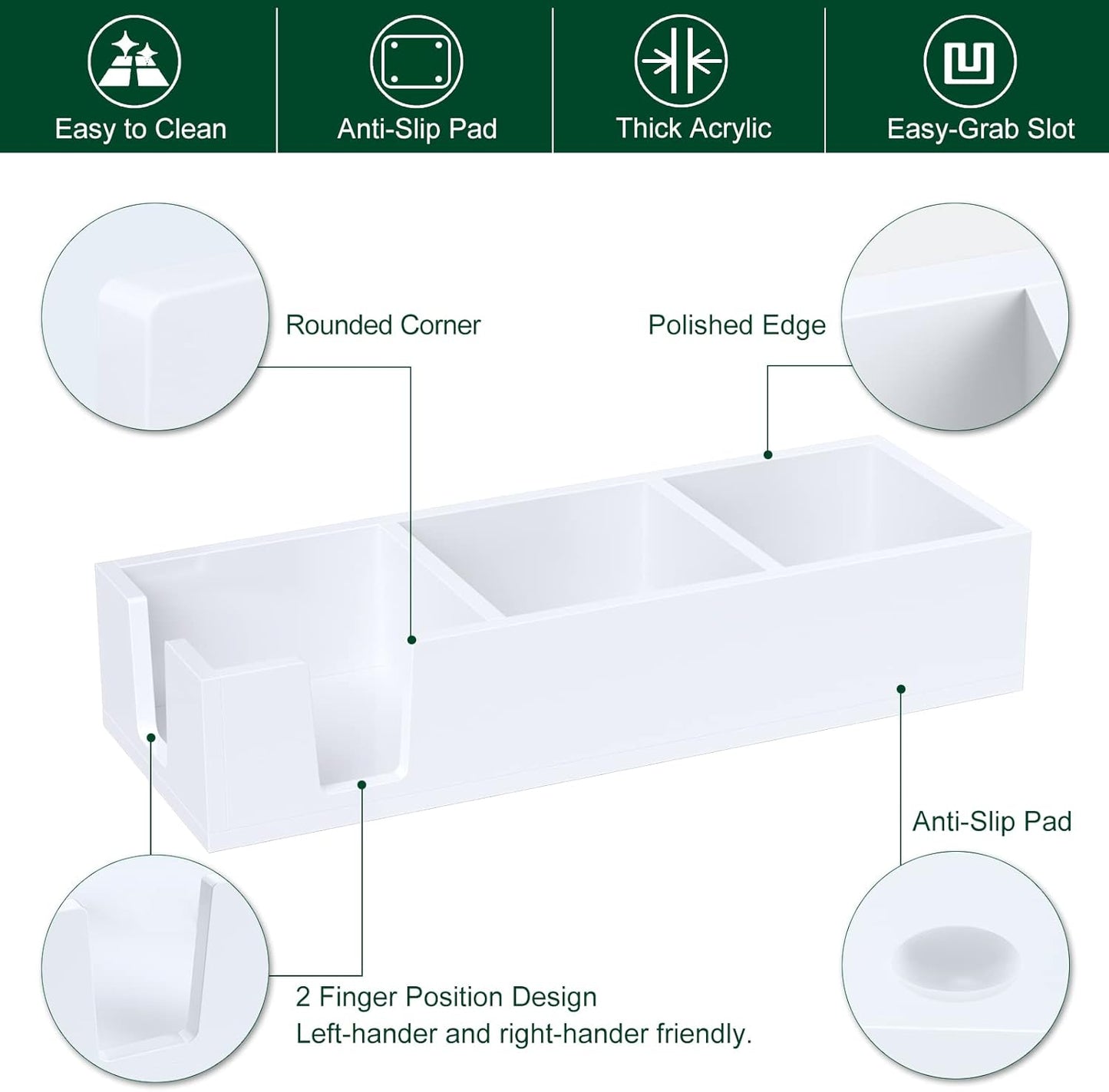 Acrylic Sticky Note Holder, Self-Stick Note Pad Holder W/O Pads - Note Dispenser Memo Pad Holder Desk Organizer for School Office Home (3''x3'' 3IN1 White)