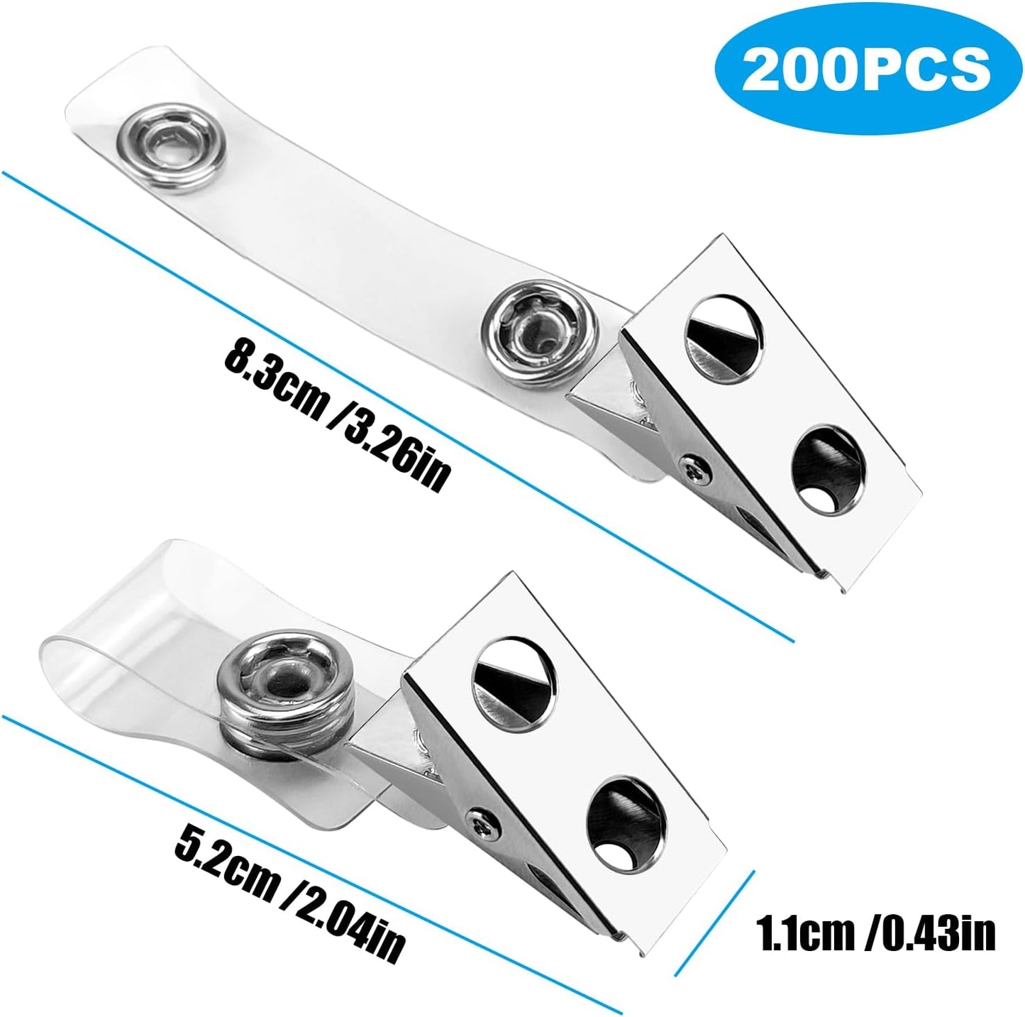 200pc ID Badge Clip,Badge Clips with Strap Clear Strap,Metal Name Badge Clips Adapter for ID Cards, Badge Holders, Name Tags, Work Badges