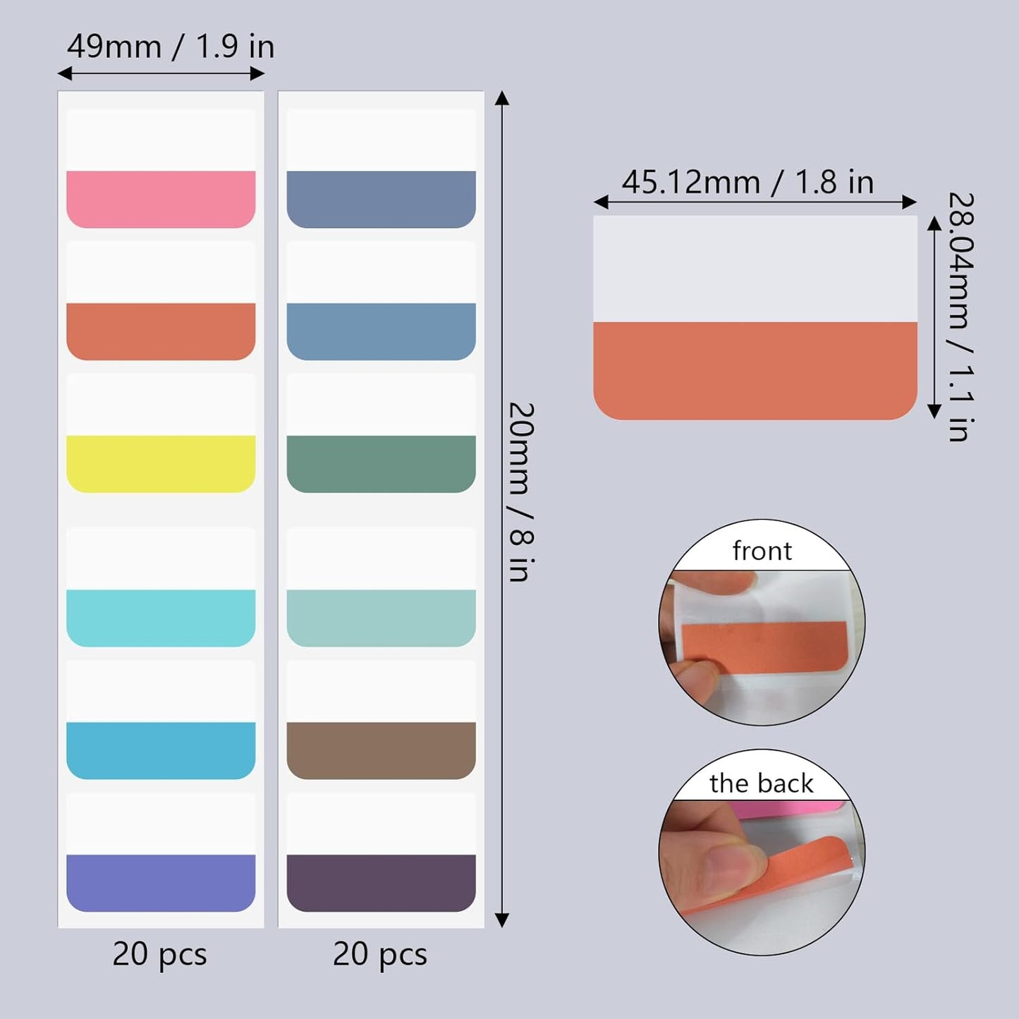 240Pcs Colored Index Tab 1.8"x1" Large Book Sticky Tabs 12 Colors Repositionable Page Tabs Flags Page Markers Labels for Notebooks, Filing, Classification