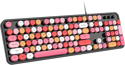 Wired Keyboard, 104 Keys Full-Sized Typewriter Keyboards, USB Plug and Play Office Keyboard with Number Pad, Caps Indicators for Windows 7 8 10, PC, Laptop, Desktop (Black Colorful)
