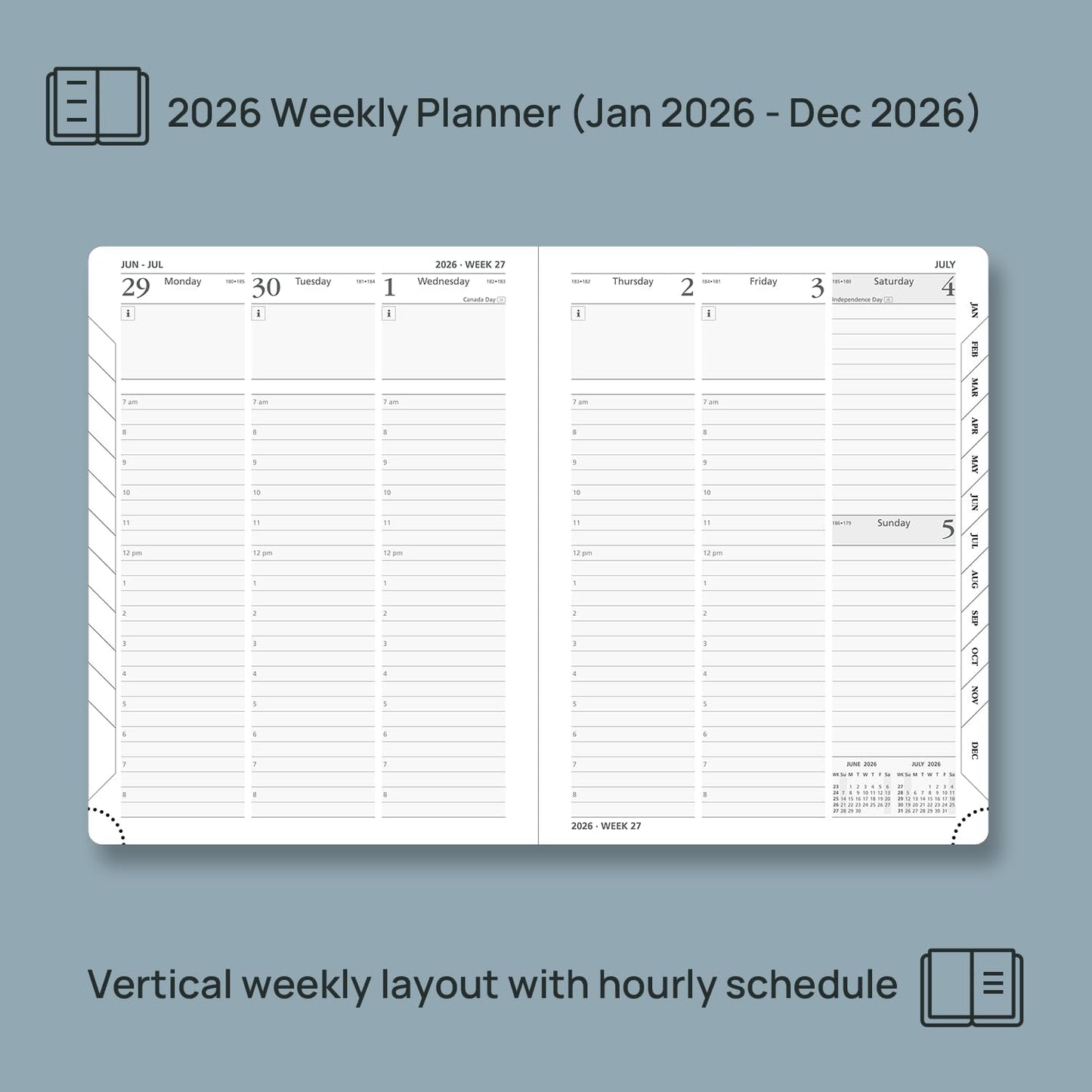 POPRUN 2026 Planner (Medium - 6.5'' x 8.5'') - 2026 Weekly Calendar ((Jan. 2026 - Dec. 2026) with Hourly Time Slots, Weekly/Monthly Appointment Book for Time Management - Leather Soft Cover - Pink