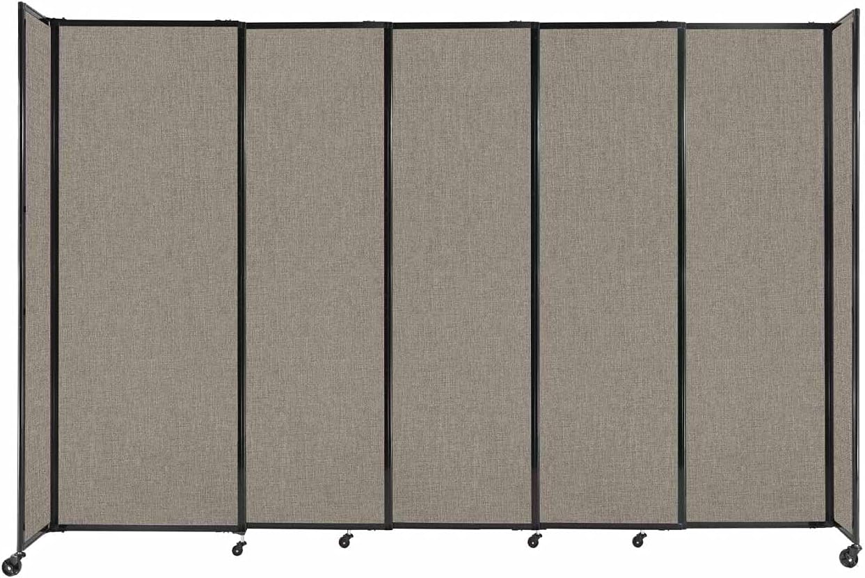 Versare Straightwall Sliding Portable Wall Partition | Freestanding Office Dividers | Locking Wheels | Temporary Room Separator | 11'3" Wide x 7'6" Tall Warm Pebble Fabric Panels