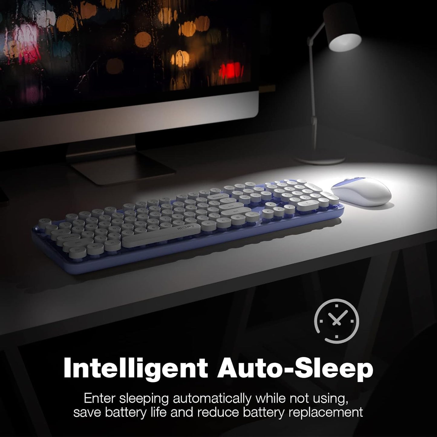 MOFII Wireless Keyboard and Mouse Combo, Typewriter Full-Sized Retro Keyboard and 2.4GHz Connected Mouse for Windows, Computer, Desktop, PC, Notebook, Laptop (Purple)