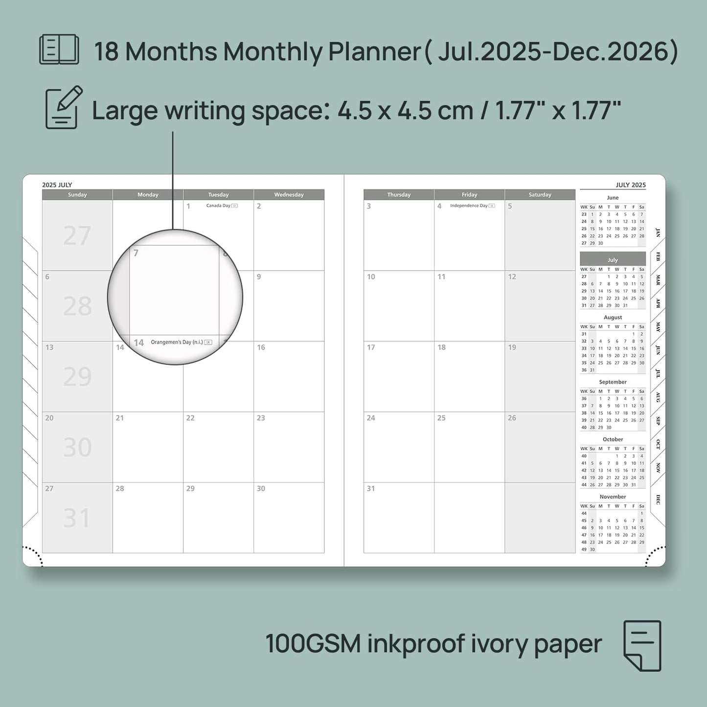 POPRUN Monthly Planner 2025-2026 (Large- 8.5" x 10.5" Soft Cover), 18-Month Calendar Book (Jul.2025-Dec.2026), Calendar Planner with Monthly Tabs & Pocket, 100 GSM Paper - Pink