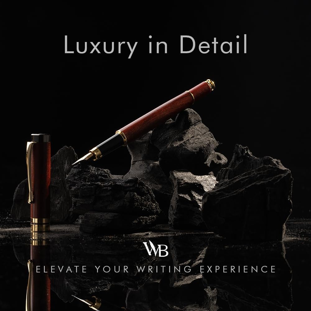Wordsworth & Black Fountain Pen Set, Luxury Bamboo Wood - Extra Fine Nib, Gift Case; Includes 6 Ink Cartridges, Ink Refill Converter -Journaling, Calligraphy; Drawing, Smooth Writing [Rosewood]