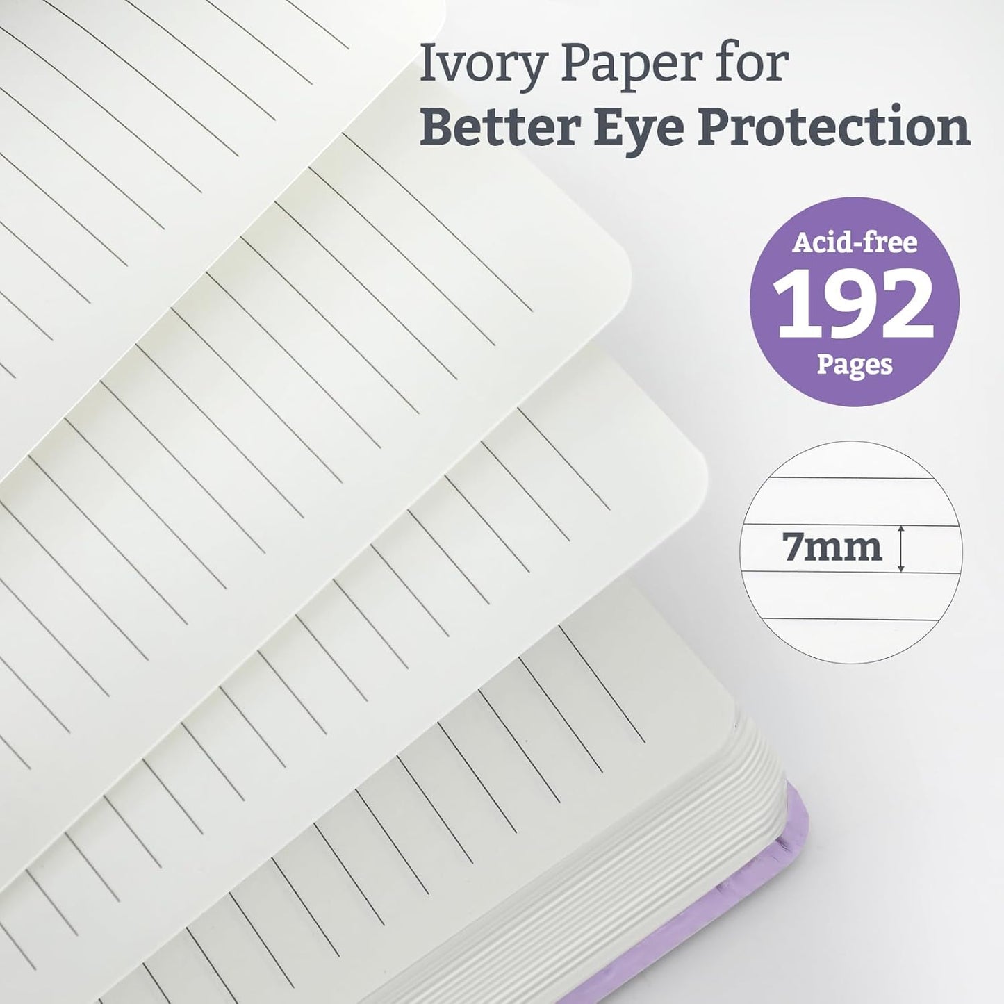Hardcover Lined Bullet Dotted Journal Notebook, A5 140 192 Pages 100 120Gsm Paper College ruled for School,Work,Travel,and Daily Planning，5.7''*8.3'' (1, Lavender, A5 Lined)