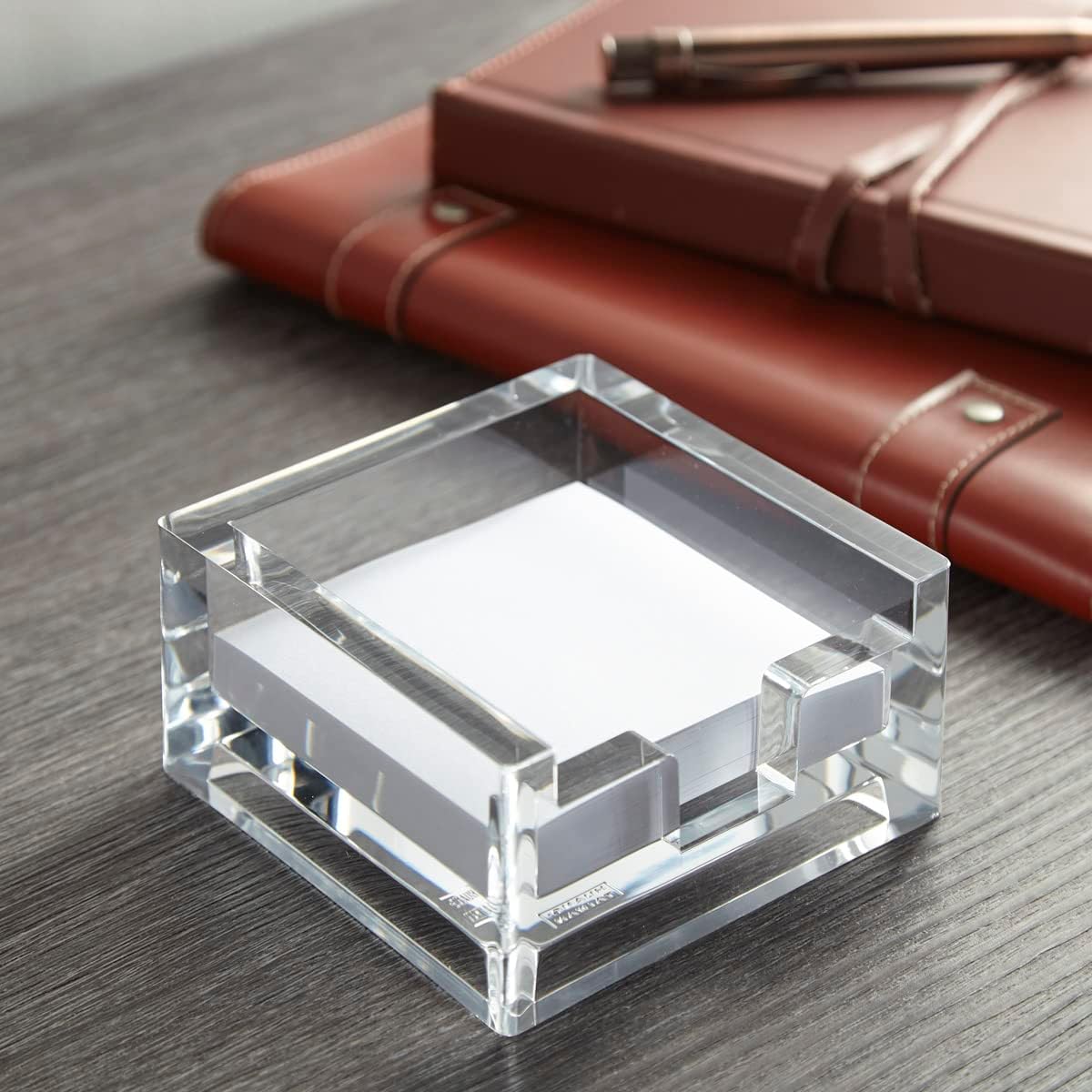 Huang Acrylic Crystal Clear Block 3x3 Sticky Note Pad Holder | Sticky Pad Holder for Office, Dorm, Desk Organization | Shatter-Proof, Stylish, Durable and Compact Design | Fits 3x3 Sticky Notes