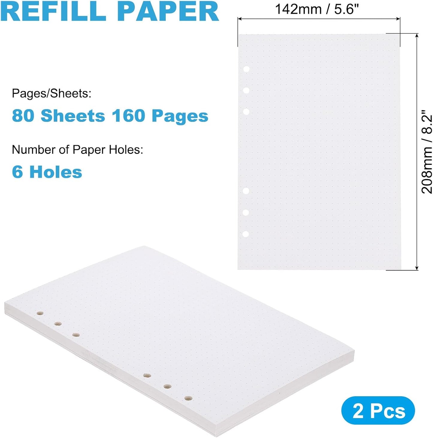 PATIKIL A5 Dot Grid Paper 6-Ring Binder Loose Leaf Planner Filler Paper Planner Inserts, 160 Sheets/320 Pages, Lined