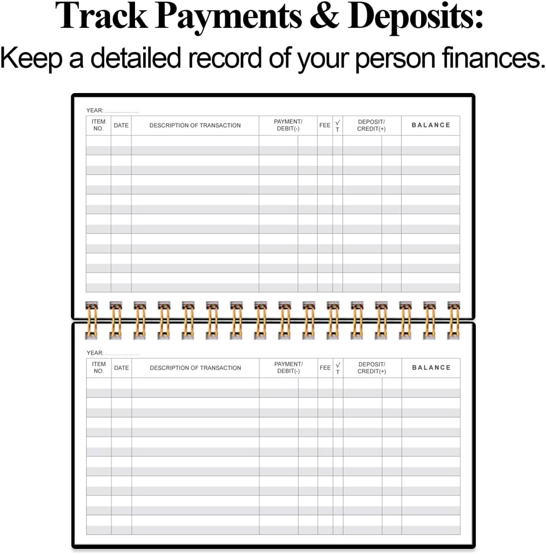 Check Registers for Personal Checkbook - A6 Blank Ledger Transaction Registers for Personal, Check Register Book for Checking and Saving Account, Deposit and Credit Card, 3,75" x 6.75", Black