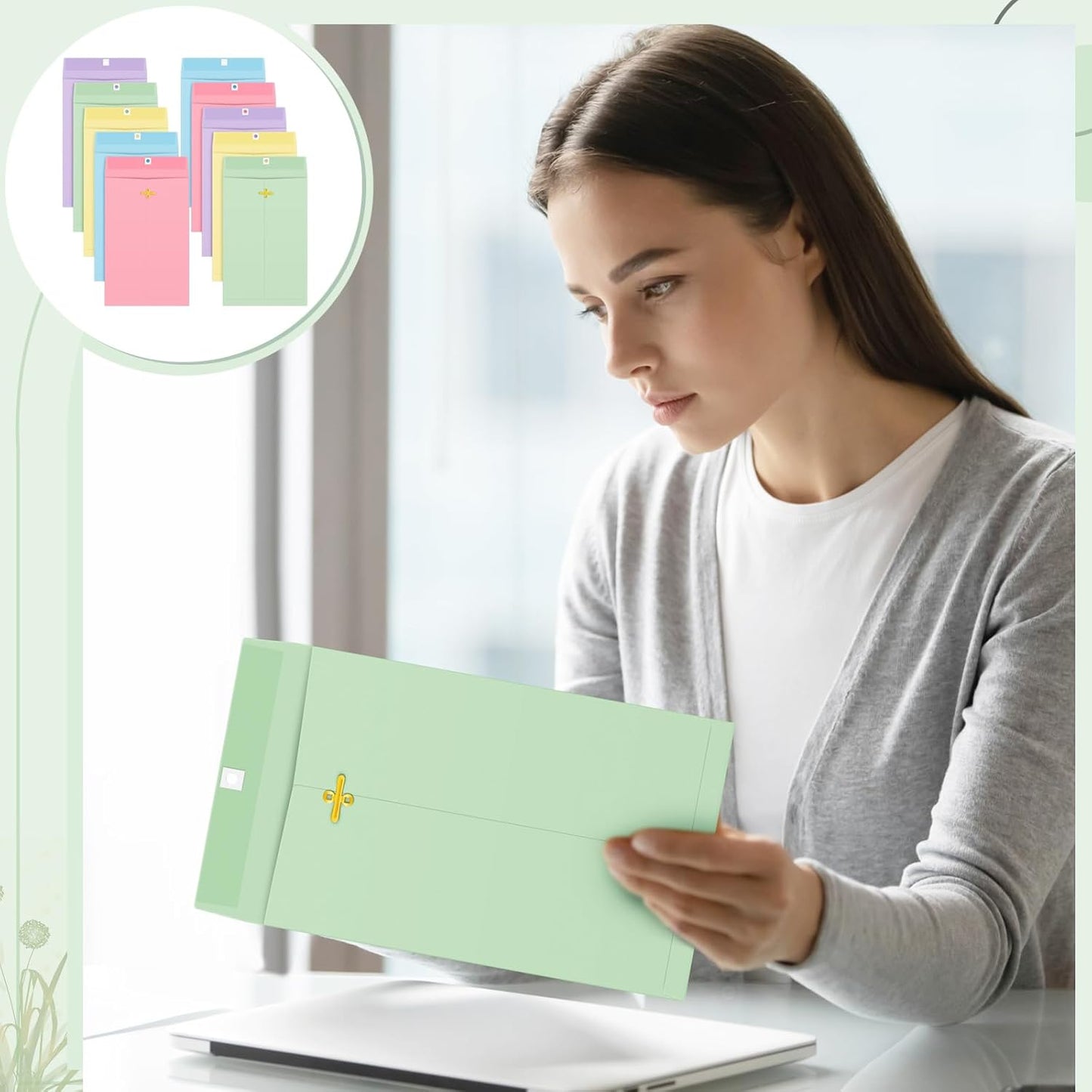 Geyee 100 Pcs Clasp Manilla Envelopes 10 x 13 Inch Gummed Colored Envelopes for Storing or Mailing for Home Office Business Supplies(Multicolor)