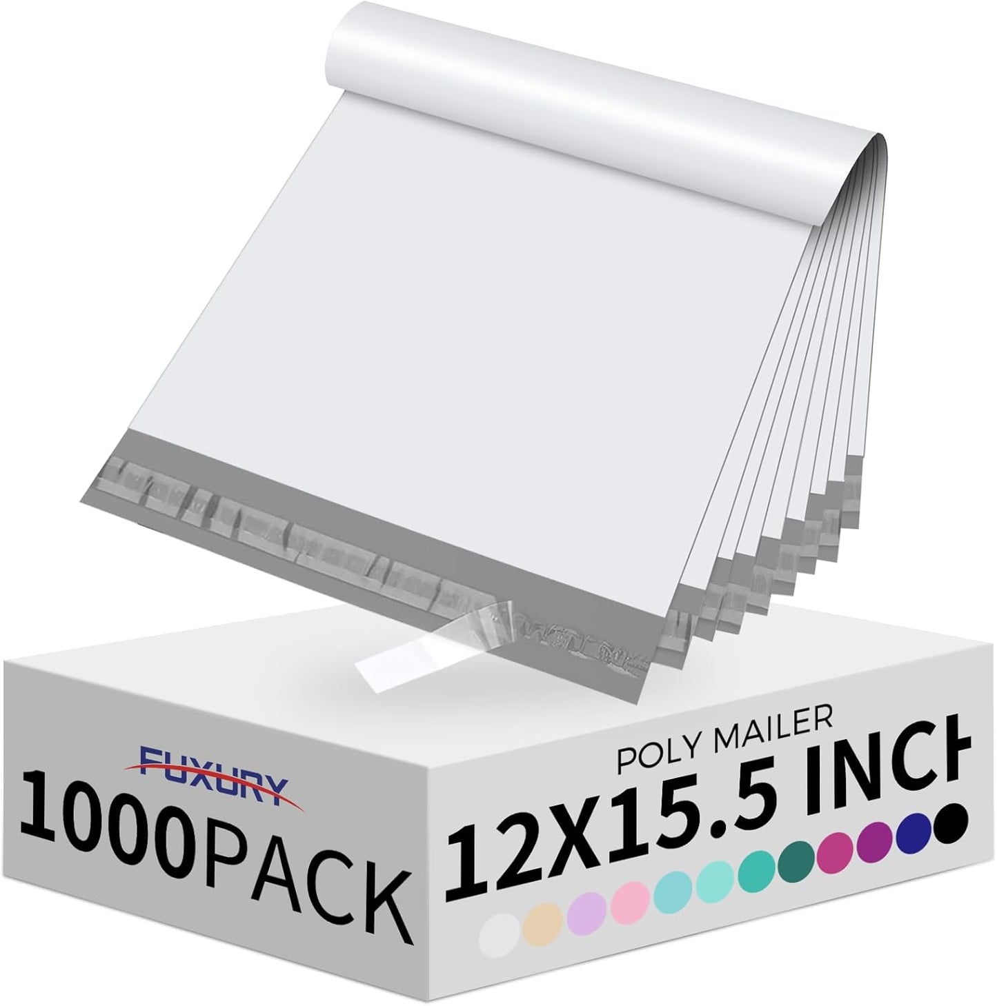 Fuxury Poly Mailers 12x15.5 Inch 1000 Pack, Bulk Shipping Bags for Clothing, Strong Adhesive Shipping Envelopes for Small Business Suppliers,Waterproof Mailers Poly Bags Mailing Envelopes White