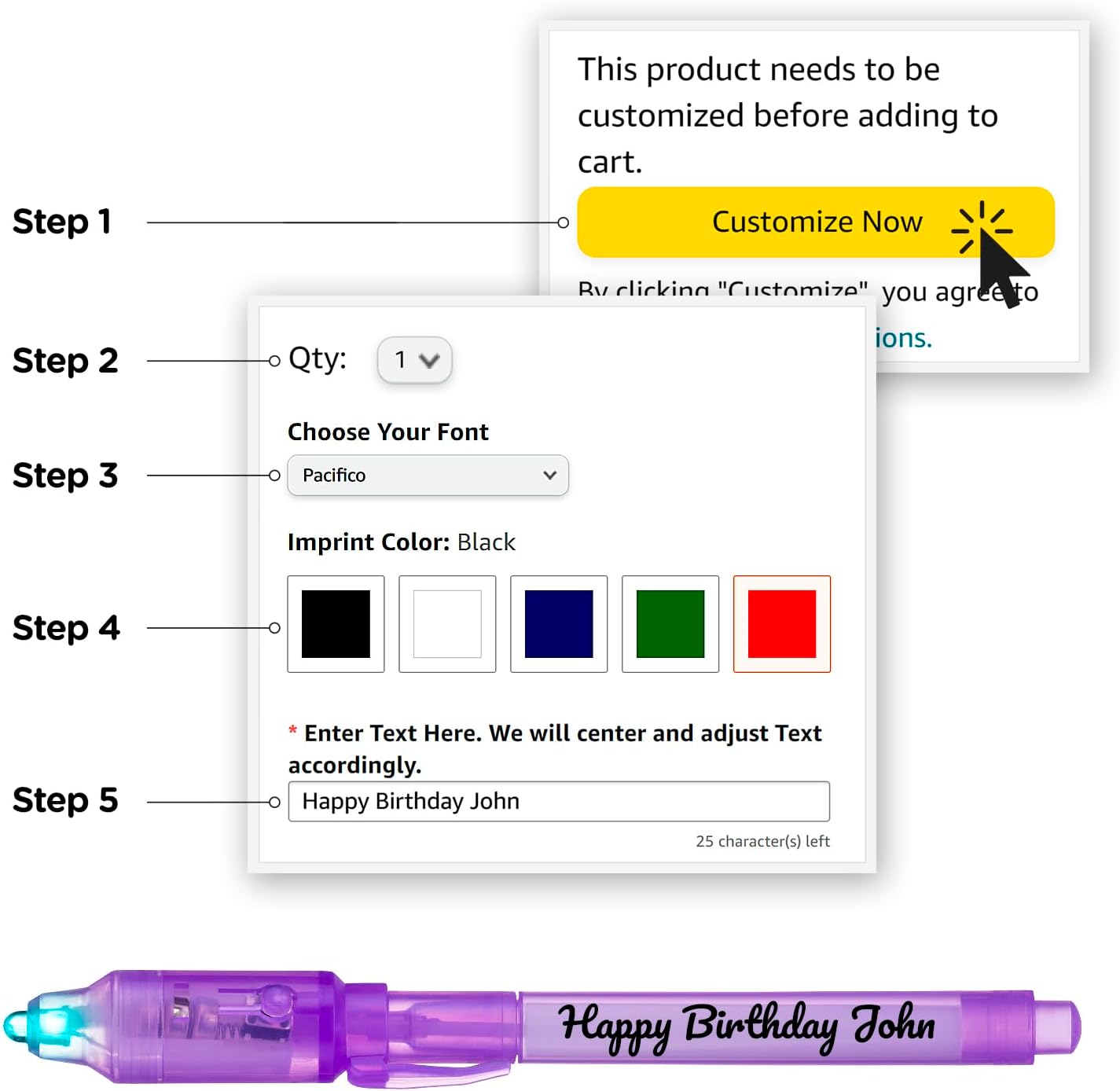 Personalized Invisible Disappearing Ink Pen Marker, Custom Secret Spy Message Writer with UV Light, Fun Activity for Kids Party Favors Gifts and Stock Stuffers, 12 Pack, Purple