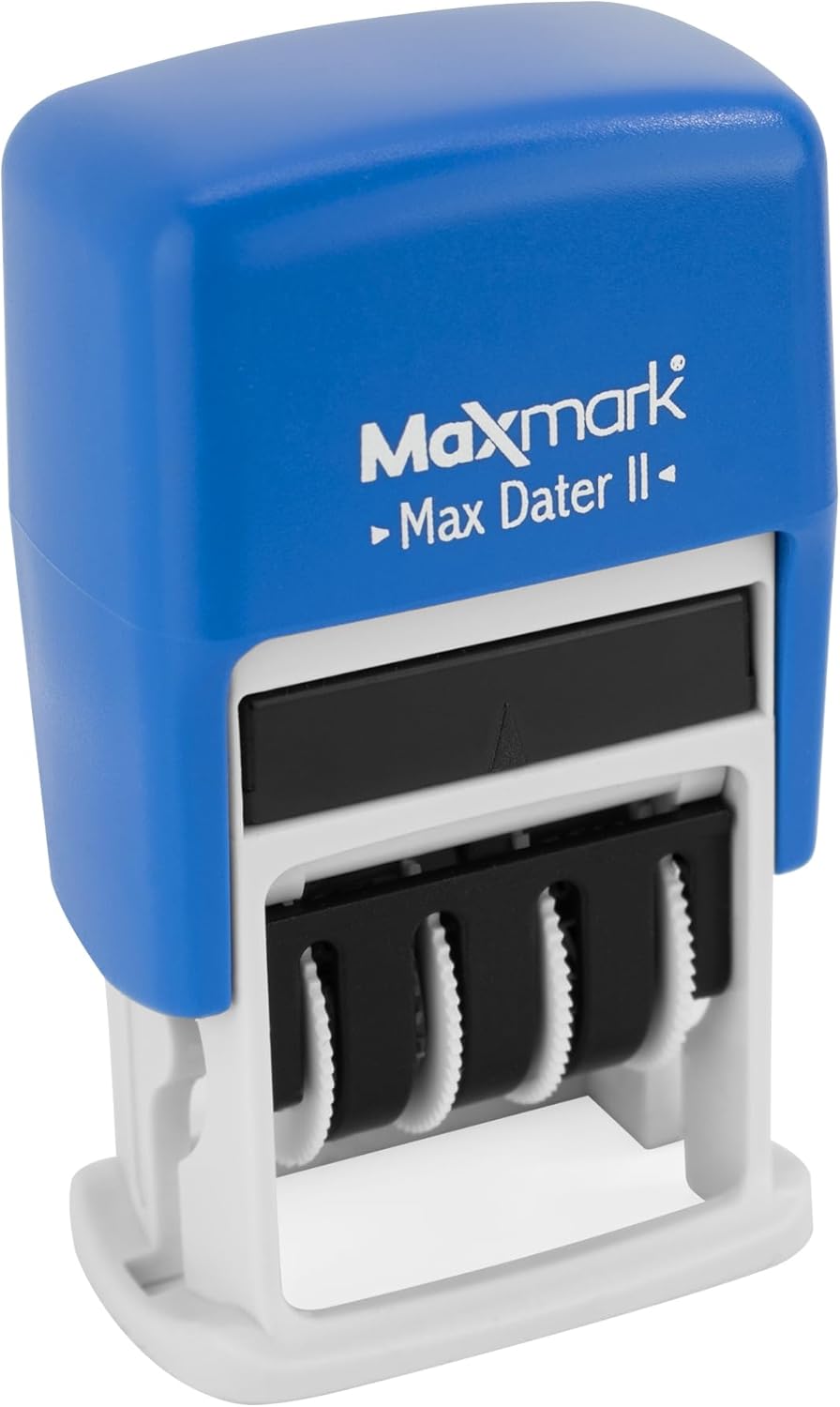 MaxMark Self-Inking Rubber Date Office Stamp with Revised Phrase & Date - Blue Ink (Max Dater)