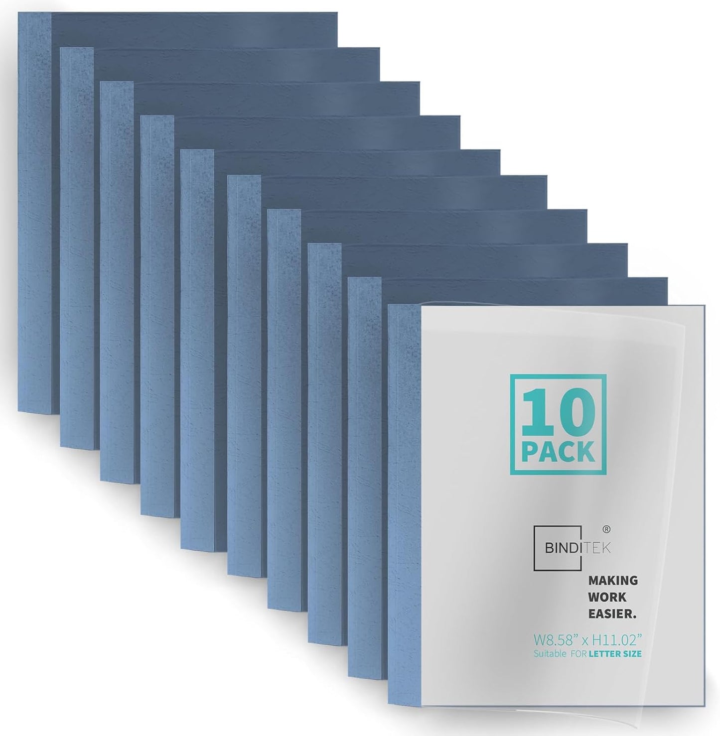 Binditek 10 Pack Thermal Binding Presentation Covers, 1/8 Inch Spine, Holds 30 Sheets, Ultra Clear Front Cover, Blue Paper Back Cover, Letter Size, for Students and Coworkers